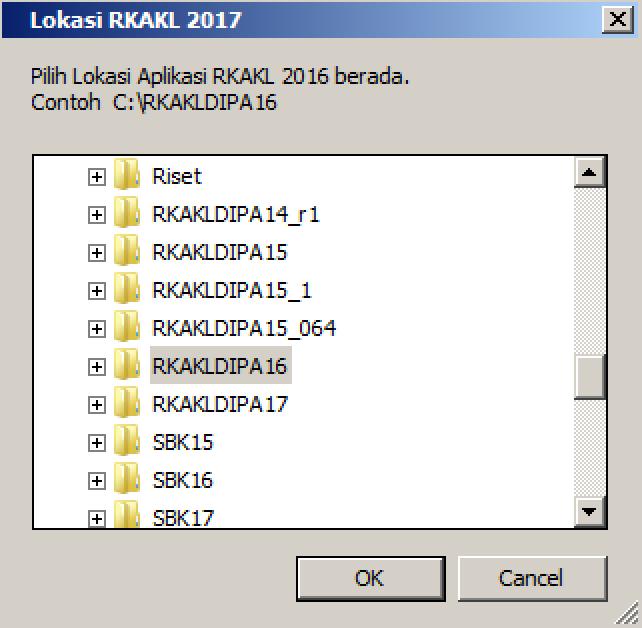 Proses Migrasi Data 1. Tentukan lokasi sistem Aplikasi RKAKL 2016 dengan melakukan click pada icon (pojok kanan atas form Migrasi Data).