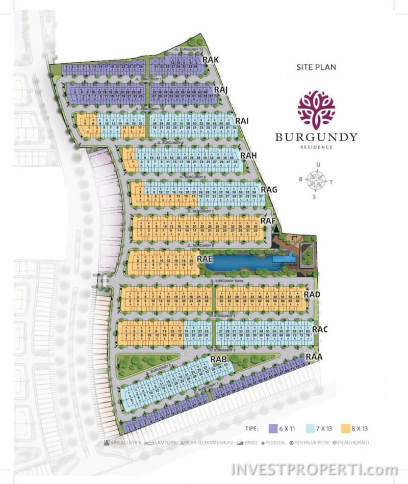 Site Plan Cluster Burgundy Residence Summarecon Bekasi Penjualan tahap pertama rumah cluster Burgundy Summarecon Bekasi adalah pada
