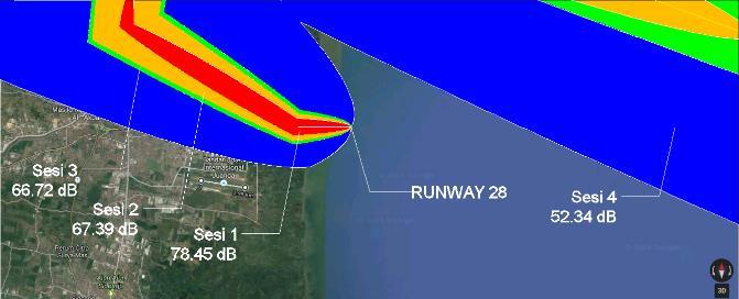 Kontur Kebisingan Approach Dengan hasil dari gambar kontur kebisingan diatas, area pemukiman yang berada di sekitar Bandara Juanda khususnya untuk runway 2 ini, mendapatkan kebisingan dari pesawat