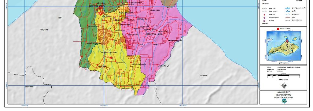 32 Gambar 2. Peta Wilayah Kota Denpasar Wilayah kota Denpasar yang terdiri dari 4 kecamatan yaitu Denpasar Barat, Denpasar Timur, Denpasar Utara dan Denpasar Selatan.