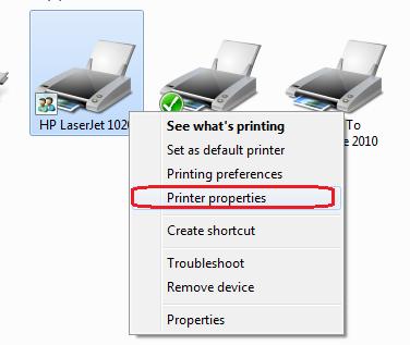 Klik kanan nama printer dari daftar printer di