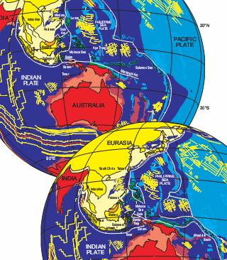 II.1.3 Miosen - Pligosen ( 15 5 juta tahun yang lalu ) Perputaran searah jarum jam pada Lempeng Laut Philipina sejak 20 juta tahun yang lalu sepanjang South East Asia menghasilkan bukti-bukti tatanan
