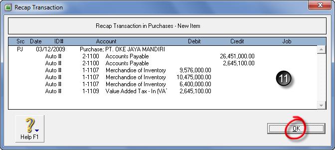 Tax Inclusive : inaktifkan (jangan di contreng dengan meng-klik) Invoice # : isikan nomor faktur (057/FPJ) Date : isikan tanggal pembelian (03 Des 2009) Layout : klik tombool layout untuk