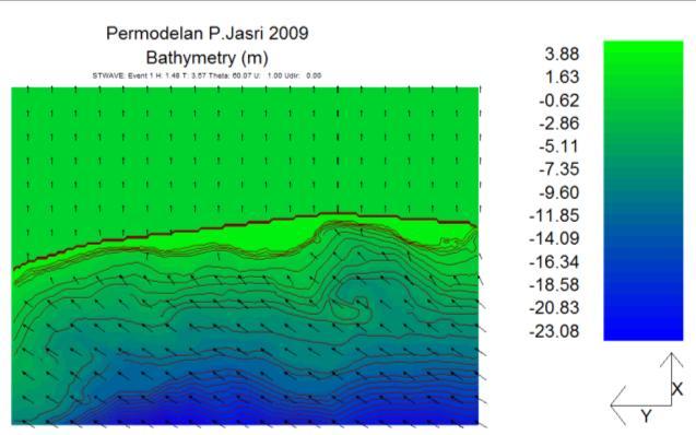 JURNAL TEKNIK ITS Vol. 1, No. 1(Sept. 2012) ISSN: 2301-9271 G-263 Gambar. 7. Hasil visualisasi arah gelombang di Pantai Jasri.