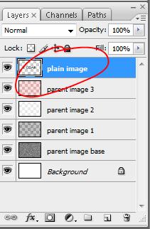 3. Pemotongan Plain image Lakukan layer area selection pada parent image 1. Area seleksi sesuai parent image 1 akan muncul. Pindahkan fokus layer pada plain image.