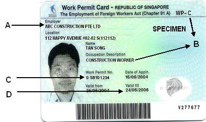 22 Sila rujuk kepada contoh kad permit kerja. Jika pekerja berkenaan mahu terus bekerja di Singapura selepas, beliau mesti memperbaharui permit kerja beliau. A. 16/06/2004 B. 25/06/2004 C.