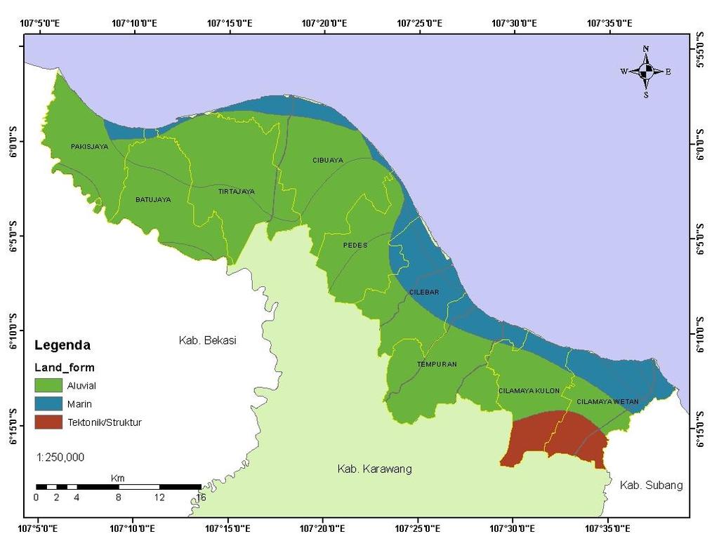 21 KONDISI UMUM DAERAH PENELITIAN Kondisi Umum Fisik Wilayah Geomorfologi Wilayah pesisir Kabupaten Karawang sebagian besar daratannya terdiri dari dataran aluvial yang terbentuk karena banyaknya