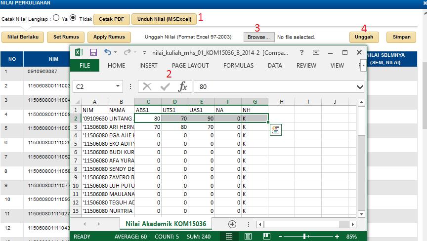 7.2.3.3 Unggah Nilai Setelah Set Rumus, sekarang Anda bisa memasukkan nilai dengan file Excel.
