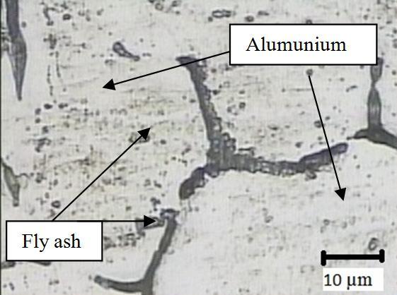 Gambar 12 Hasil strukur mikro dengan komposisi Alumina % dan fly ash 12% Pada kekerasan rendah komposisi fraksi Alumina % dan fly ash 12% pengamatan struktur dapat dilihat penyebaran penguat fly ash