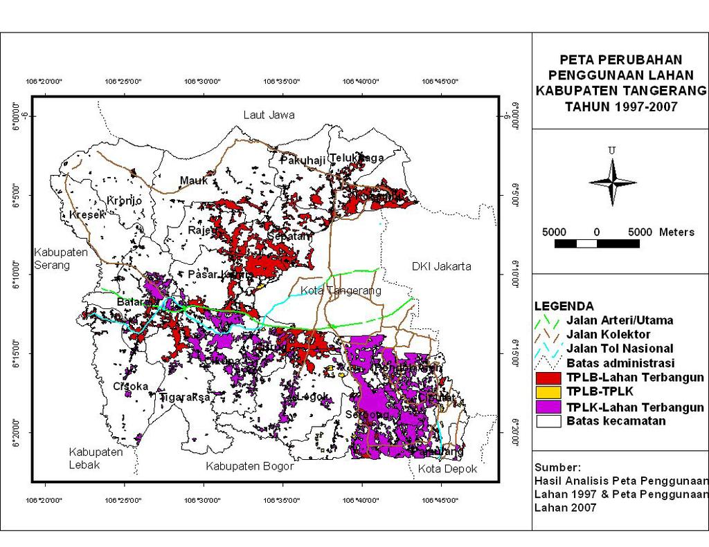 32 perubahan penggunaan lahan dari arah timur ke barat di bagian tengah Kabupaten Tangerang yang dilalui Jalan Tol Nasonal Jakarta Merak. Gambar 8.