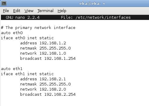 7) Aturlah alamat IP untuk setiap adapter sehingga menghasilkan sebuah LAN. Misalkan pada VM Linux Debian alamat IP adalah 192.