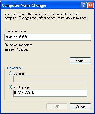 11. Klik Change untuk merubah Computer Name dan Workgroup.
