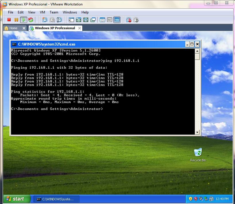 Setelah melakukan semua langkah diatas, coba lakukan Ping dari OS Guest (Windows XP)
