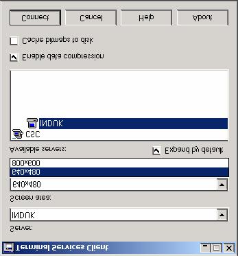 Gambar 8.23 Kotak dialog Terminal Services client 2. Klik Induk, selanjutnya pilih Screen Area.