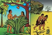 Gambar 4 Allah membuat manusia pertama dari debu tanah dan wanita pertama dari tulang rusuk laki-laki. Ia menamakan mereka Adam dan Hawa. Allah mengasihi Adam dan Hawa.