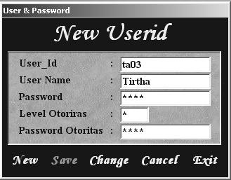 75 Gambar 4.6 Tampilan Form User dan Password 4.3.