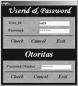 dengan melakukan login, user memasukkan userid dan password, jika benar maka akan muncul password otoritas.