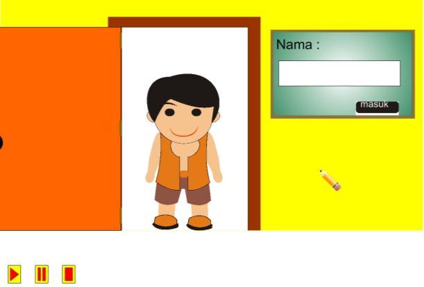 64 Pada gambar 4.4 terdapat karakter Aji Saka memasuki pintu kamar untuk belajar. Warna-warna yang dimunculkan pada halaman ini lebih cenderung pada warna oranye yang termasuk juga pada warna dynamic.