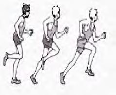 2. Teknik gerakan kaki lari jarak pendek : a. kaki melangkah selebar dan secepat mungkin, b. kaki belakang saat menolak dari tanah harus tertendang lurus, c.
