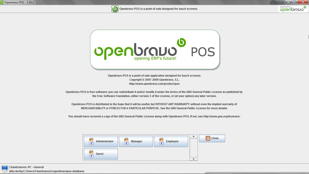 V-3 5.1.5 Antarmuka Halaman Utama Pada gambar 5.1 di bawah ini merupakan tampilan halaman utama Openbravo POS yang digunakan oleh admin.
