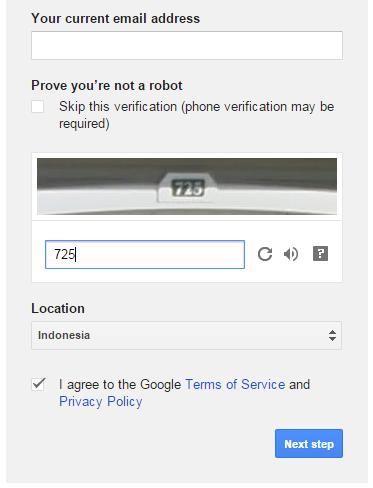 b. Setelah anda berada pada halaman gmail, pilih menu Create an Account di pojok kanan atas. c. Selanjutnya akan ditampilkan form untuk memasukkan identitas anda.