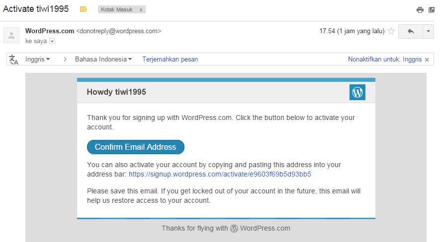 Berikut contoh email yang masuk ke inbox anda yang berisi verifikasi email : Pilih tombol Confirm Email