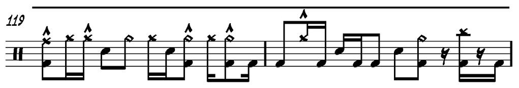 Pada bagian ini, secara keseluruhan teknik linear drumming dimainkan pada