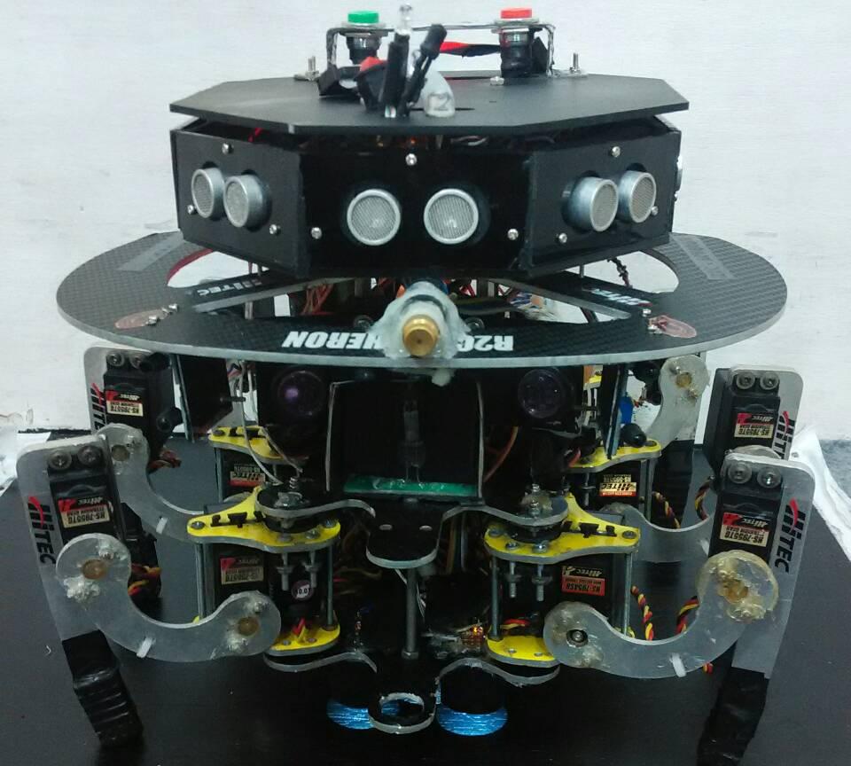Techné Jurnal Ilmiah Elektroteknika Vol. 16 No. 1 April 2017 Hal 11-23 Gambar 1. Gambaran robot berkaki enam yang digunakan. Bagian utama mekanik robot terdiri dari kaki, badan, tameng, dan kepala.