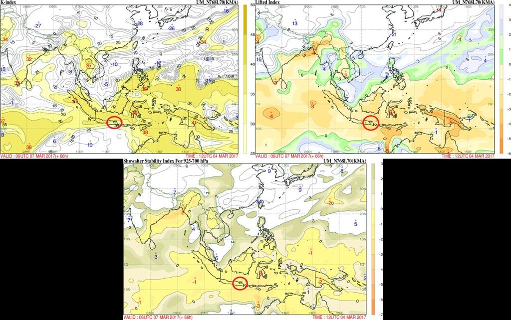 Nilai Showalter BALAI Indeks BESAR yaitu -1 yang mengindikasikan DAN kemungkinan GEOFISIKA terjadi WILAYAH badai guntur. V Gambar 10. KI, LI, SI jam 06.