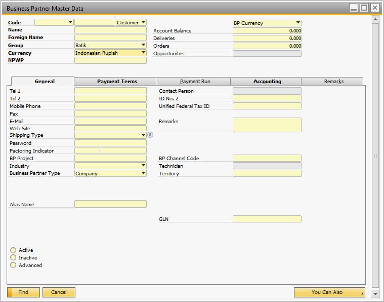 Master Data Master data yang digunakan dalam implementasi SAP Business One pada PT. XYZ,