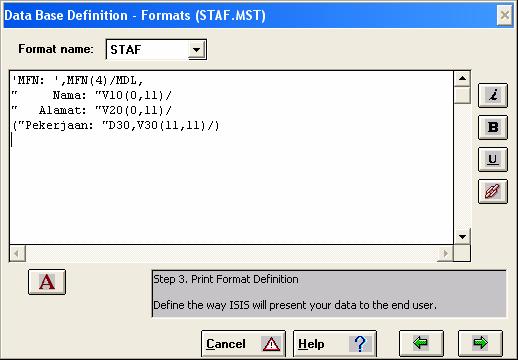 Muncul layar bantu untuk membuat format tampilan (PFT) seperti berikut: 16. Pilih salah satu format yang diinginkan. Saat ini klik pilihan kedua (CDS/ISIS DOS Compatible Format).