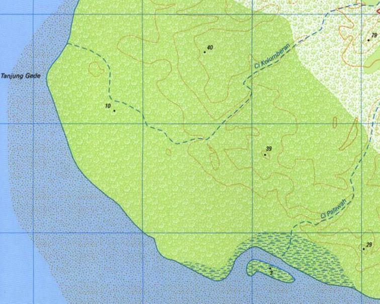 24 Gambar 3.3 Peta Rupa Bumi Lokasi Penelitian, Cikolomberan dan Cipalawah Leuweung Sancang. Sumber: Museum Geologi, (2011) 2.
