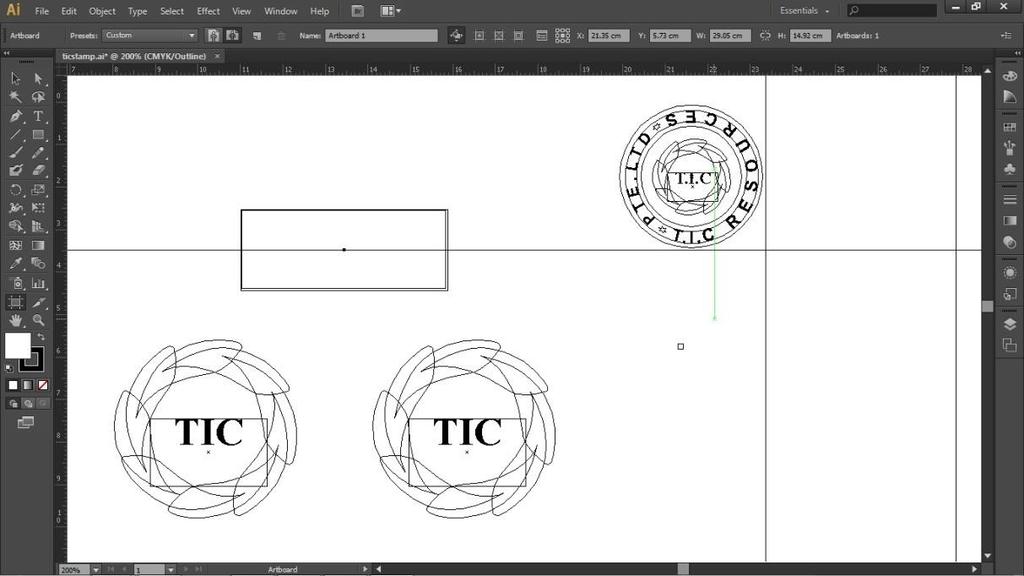4.1.3. Desain Stempel T.I.C. Proses Kerja Gambar 4.17 Logo T.I.C. Pada proyek ini, praktikan diberi tugas untuk membuat cap atau stempel berdasarkan logo perusahaan T.I.C. (Gambar 4.