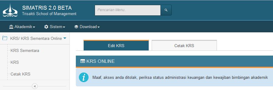 Klik Menu: Akademik > KRS / KRS Sementara Online 3.