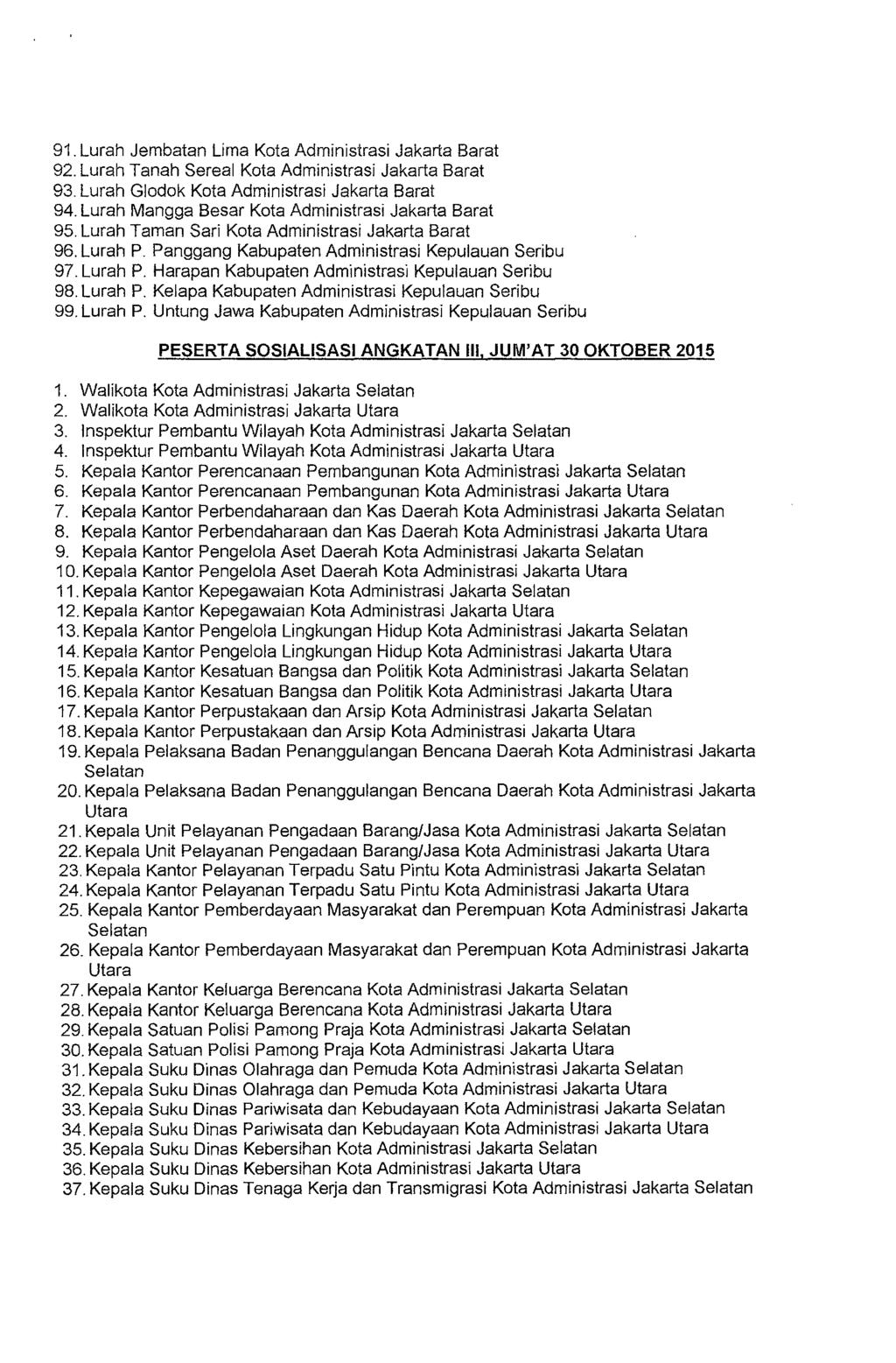 91. Lurah Jembatan Lirna Kota Administrasi Jakarta Barat 92. Lurah Tanah Sereal Kota Administrasi Jakarta Barat 93. Lurah Glodok Kota Administrasi Jakarta Barat 94.