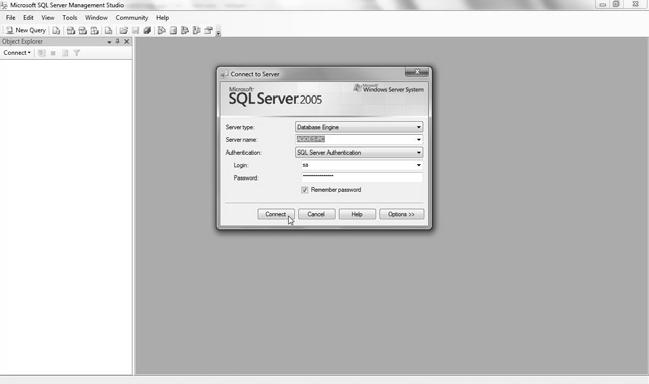 Maka akan tampil halaman SQL Server Management Studio. Jika tampil seperti pada Gambar 2.23, maka Anda telah benar melakukan penginstalan terhadap database SQL Server. Gambar 2.23 Tampilan SQL Server management studio 2.