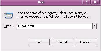 Menjalankan Microsoft PowerPoint Cara 2 : 1. Klik Start 2. Klik Run 3.
