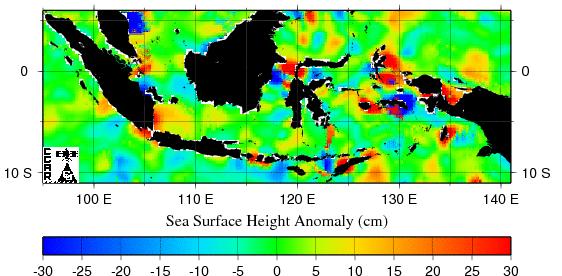 37 Agustus 2010 berdasarkan citra Jason-2 diduga upwelling terjadi di selatan Selat Makasar dan Laut Banda, namun berdasarkan pembahasan sebelumnya berdasarkan data in situ dan data citra Aqua-MODIS