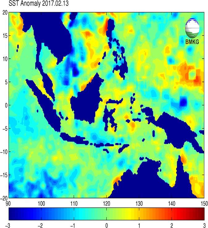 5 C, dengan anomali (0) (+1 C). Anomali positif menandakan suhu muka laut di perairan Sulawesi Tenggara Relatif lebih hangat.