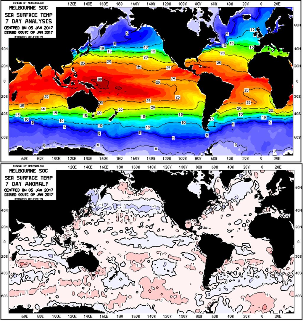 II. ANALISIS DINAMIKA ATMOSFER A. Sea Surface Temperature Gambar 2. Analisa SST & Anomali SST tanggal 05 Januari 2017 (Sumber : www.bom.gov.