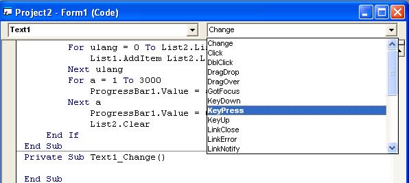 List2.RemoveItem List2.ListIndex For a = 1 To 3000 ProgressBar1.Value = a Next a ProgressBar1.Value = 0 End If g.