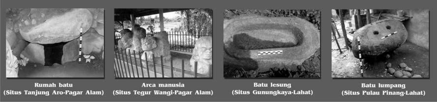 cuaca buruk. Megalit figur manusia ini terdapat di Sumatra, Jawa, Sumba, Flores dan Sulawesi. 3. Batu lesung, 4. Batu lumpang, biasanya dipakai untuk menumbuk hasil-hasil pertanian. 5.