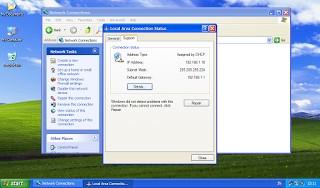 Pastikan konfigurasi TCP/IP di Windows XP nya di obtain-kan seperti gambar di bawah ini supaya client mendapatkan ip address dari server\ 19.