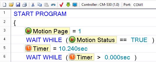 Gbr 6. Coding Pemanggilan Gerakan Dengan Timer Perintah diatas menginstruksikan untuk memanggil gerakan halaman pertama pada RoboPlus Motion.