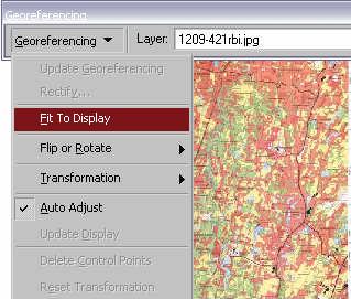 Klik Georeferencing dan click Fit To Display untuk menempatkan visual raster/image pada area display yang
