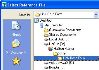 5. Klik kiri satu kali tanda pull down menu icon maka muncul kotak dialog Select Reference File seperti gambar 29. Gambar 29. Kotak Dialog Select Reference File. 6.
