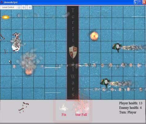 123 4.3.3.7. Layar Pertempuran Gambar 4. 27. Gambar layar medan pertempuran Ini merupakan tampilan utama dari game Territorial War.