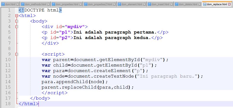 HTML DOM ELEMENTS Mengganti Elemen HTML Untuk mengganti