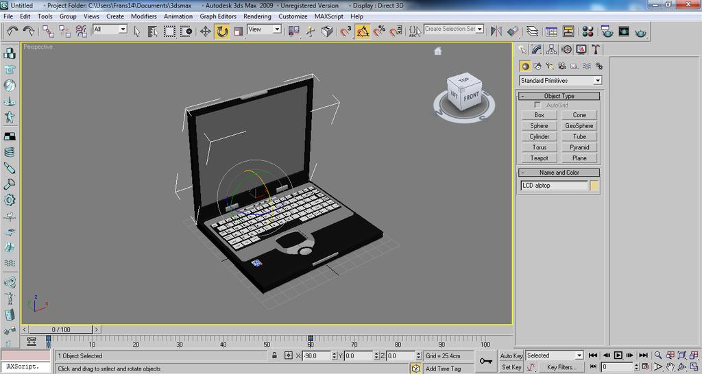 26 Gambar III.5. Hasil Modeling Laptop 3. Mendesain Latar dan Pencahayaan Latar yang digunakan berasal dari sebuah box.