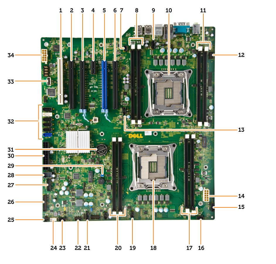 1. slot PCI (slot 6) 2. slot PCIe x16 (PCIe 2.0 dikabelkan sebagai x4) (slot 5) 3. slot PCIe 3.0 x16 (slot 4) 4. slot PCIe 2.0 x1 (slot 3) 5. slot PCIe 3.0 x16 (slot 2) 6. slot PCIe x16 (PCIe 3.
